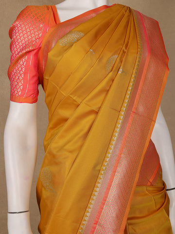 Mustard Yellow Floral Design Silk Saree - Diadem