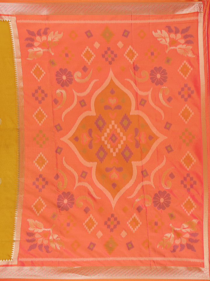 Mustard Yellow Floral Design Silk Saree - Diadem