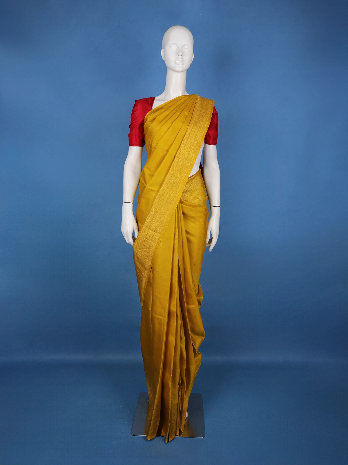 Mustard Yellow Floral Design Zari Border Silk Saree - Diadem