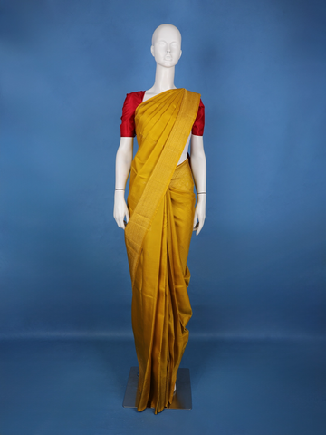 Mustard Yellow Floral Design Zari Border Silk Saree - Diadem