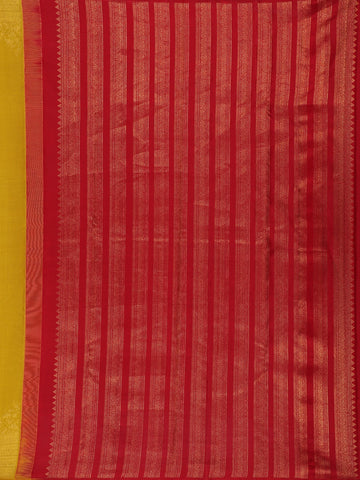 Mustard Yellow Floral Design Zari Border Silk Saree - Diadem