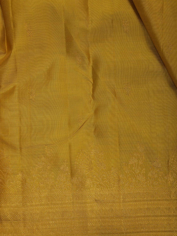 Mustard Yellow Floral Design Zari Border Silk Saree - Diadem
