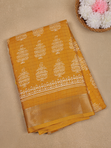 Mustard Yellow Floral Designed Cotton Saree - Diadem