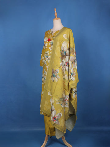 Mustard Yellow Floral Design Printed Cotton Salwar Suit - Diadem