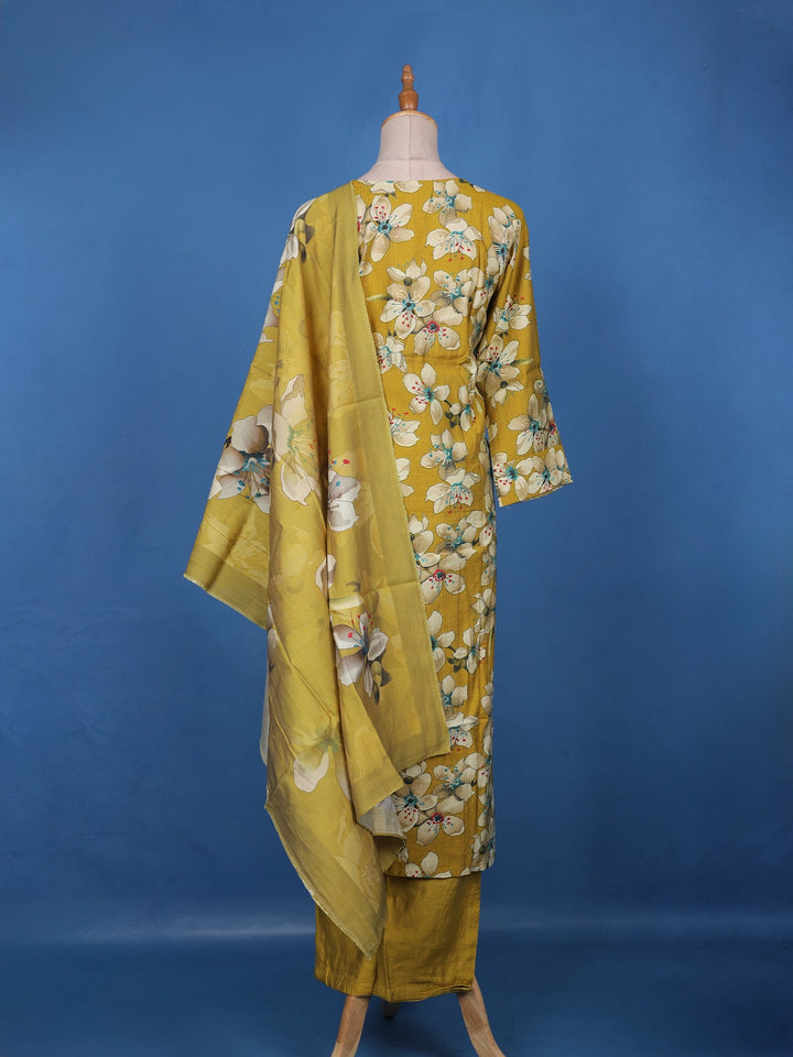 Mustard Yellow Floral Design Printed Cotton Salwar Suit - Diadem