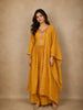 Mustard Yellow Floral Embroidered Cotton Anarkali Suit with Dupatta