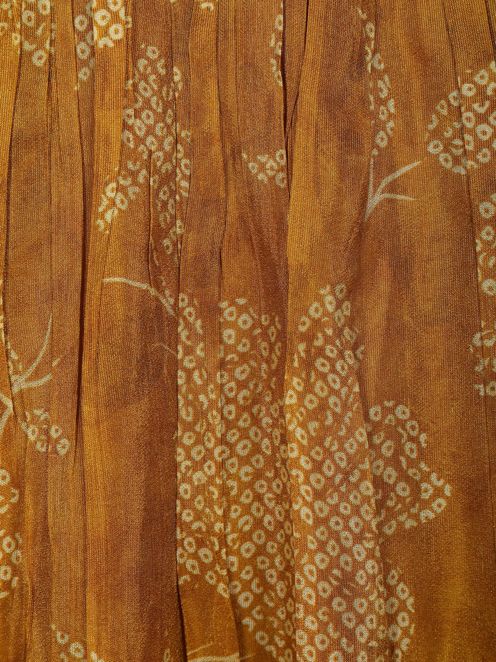 Mustard Yellow Floral Motif Bead And Printed Georgette Gown - Diadem