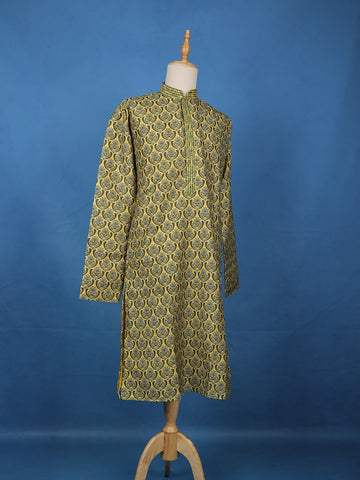 Mustard Yellow Floral Printed Cotton Kurta Set , With Pant - Diadem