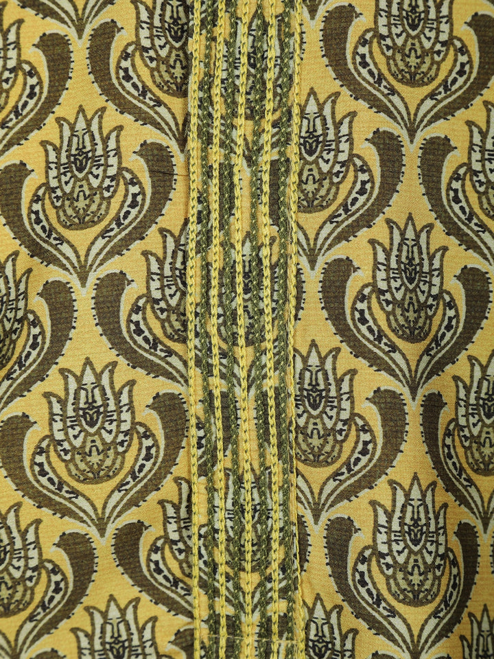 Mustard Yellow Floral Printed Cotton Kurta Set , With Pant - Diadem