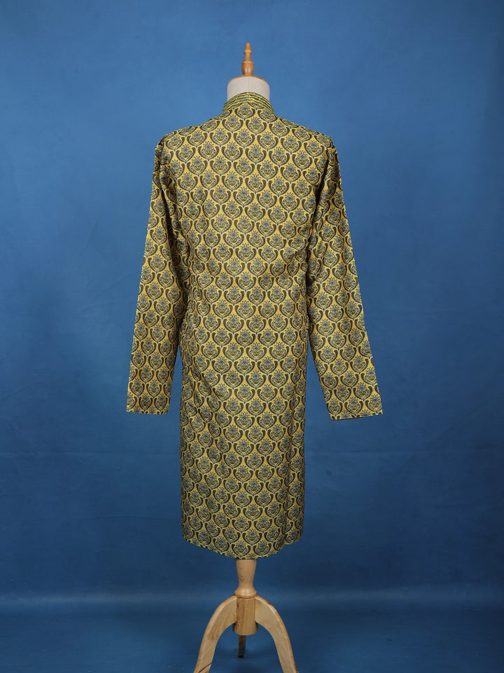 Mustard Yellow Floral Printed Cotton Kurta Set , With Pant - Diadem