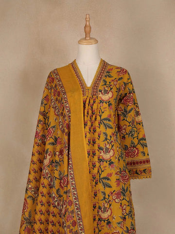 Mustard Yellow Floral Printed Cotton Salwar Suit - Diadem