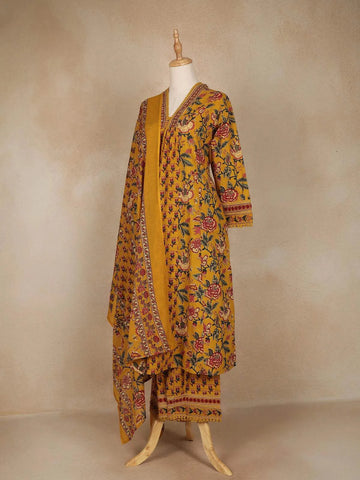 Mustard Yellow Floral Printed Cotton Salwar Suit - Diadem