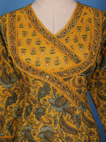 Mustard Yellow Floral Printed Cotton Salwar Suit - Diadem