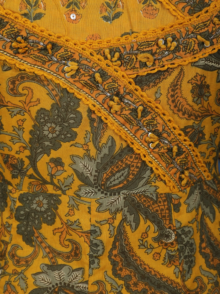 Mustard Yellow Floral Printed Cotton Salwar Suit - Diadem