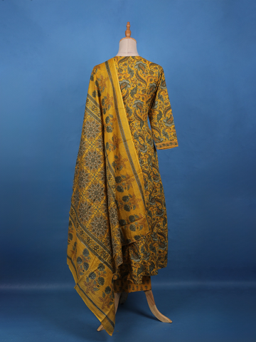 Mustard Yellow Floral Printed Cotton Salwar Suit - Diadem