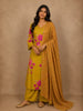 Mustard Yellow Floral Printed Design Cotton Straight Cut Salwar Suit with Dupatta