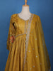 Mustard Yellow Floral Printed Organza Gown - Diadem