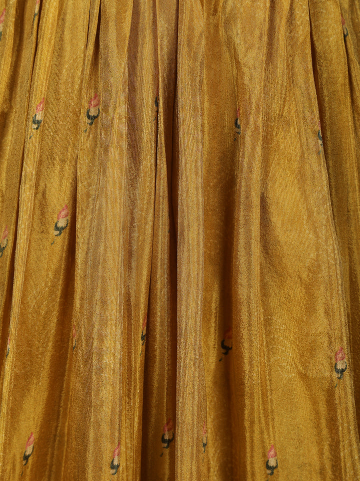 Mustard Yellow Floral Printed Organza Gown - Diadem