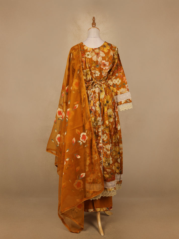 Mustard Yellow Floral Prints Cotton Straight Cut Salwar Suit - Diadem