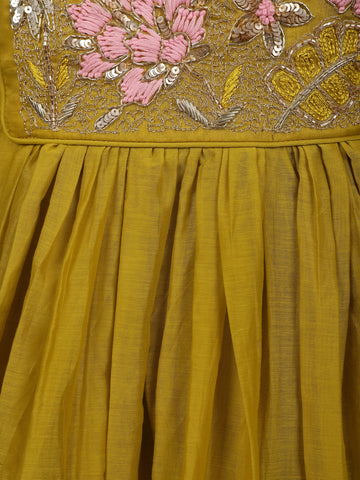Mustard Yellow Floral Sequin Embroidery Silk Cotton Salwar Suit - Diadem