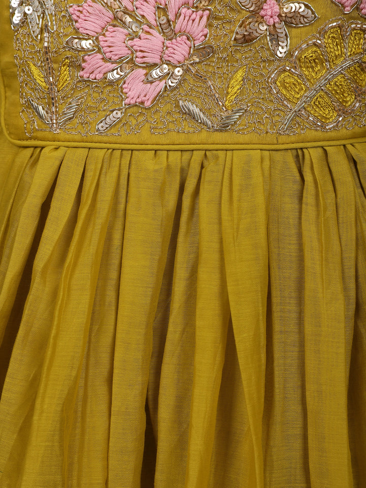 Mustard Yellow Floral Sequin Embroidery Silk Cotton Salwar Suit - Diadem