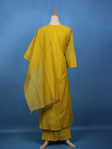 Mustard Yellow Floral Sequin Embroidery Silk Cotton Salwar Suit - Diadem