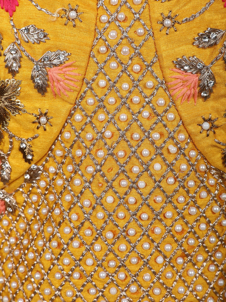 Mustard Yellow Floral Sequins Embroidery Palazzo Suit - Diadem