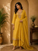Mustard Yellow Floral Thread Embroidered Design Cotton Straight Cut Salwar Suit with Dupatta