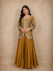 Mustard Yellow Floral Thread Embroidered Semi Silk Palazzo Suit with Dupatta
