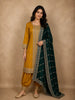 Mustard Yellow Floral Zari Embroidered Design Silk Salwar Suit with Contrast Green Dupatta