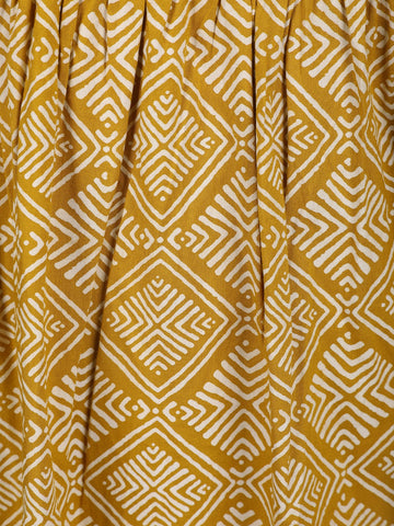 Mustard Yellow Geometric Design Printed Cotton Kurti - Diadem