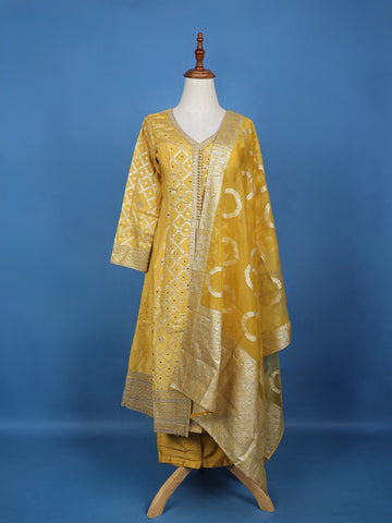Mustard Yellow Geometric Mirror Embroidery Georgette Salwar Suit - Diadem