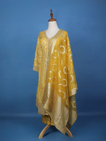 Mustard Yellow Geometric Mirror Embroidery Georgette Salwar Suit - Diadem