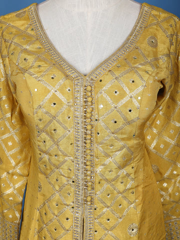 Mustard Yellow Geometric Mirror Embroidery Georgette Salwar Suit - Diadem