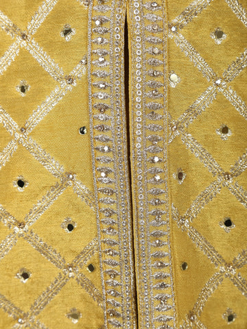 Mustard Yellow Geometric Mirror Embroidery Georgette Salwar Suit - Diadem