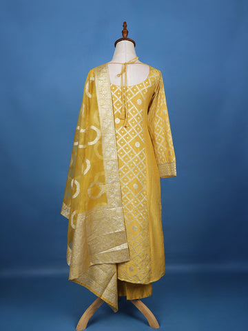 Mustard Yellow Geometric Mirror Embroidery Georgette Salwar Suit - Diadem