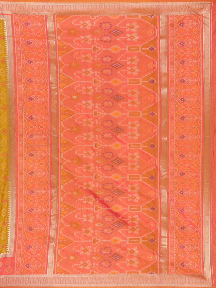 Mustard Yellow Geometric Motif pattern Silk Saree - Diadem