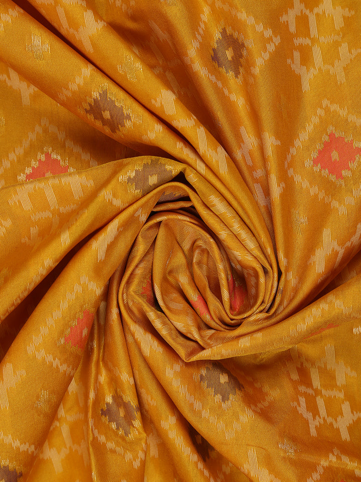 Mustard Yellow Geometric Motif pattern Silk Saree - Diadem
