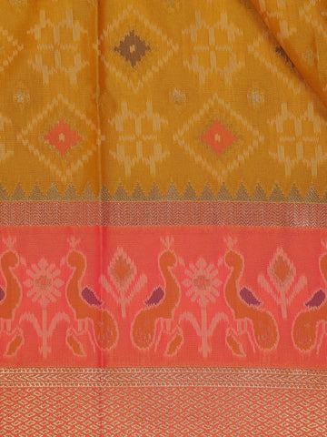 Mustard Yellow Geometric Motif pattern Silk Saree - Diadem