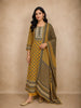 Mustard Yellow Kashmiri Floral Printed Design Crepe Straight Cut Salwar Suit with Dupatta