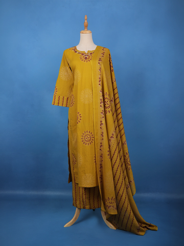 Mustard Yellow Mandala Print Cotton Salwar Suit - Diadem