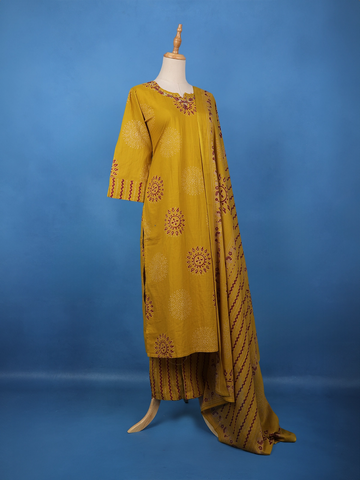 Mustard Yellow Mandala Print Cotton Salwar Suit - Diadem
