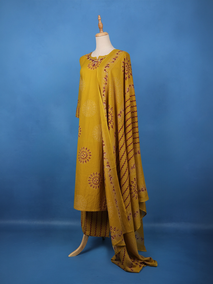 Mustard Yellow Mandala Print Cotton Salwar Suit - Diadem