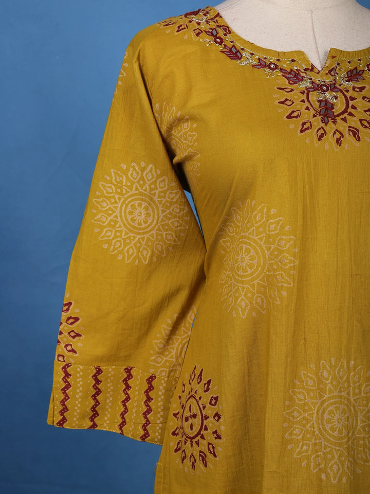 Mustard Yellow Mandala Print Cotton Salwar Suit - Diadem