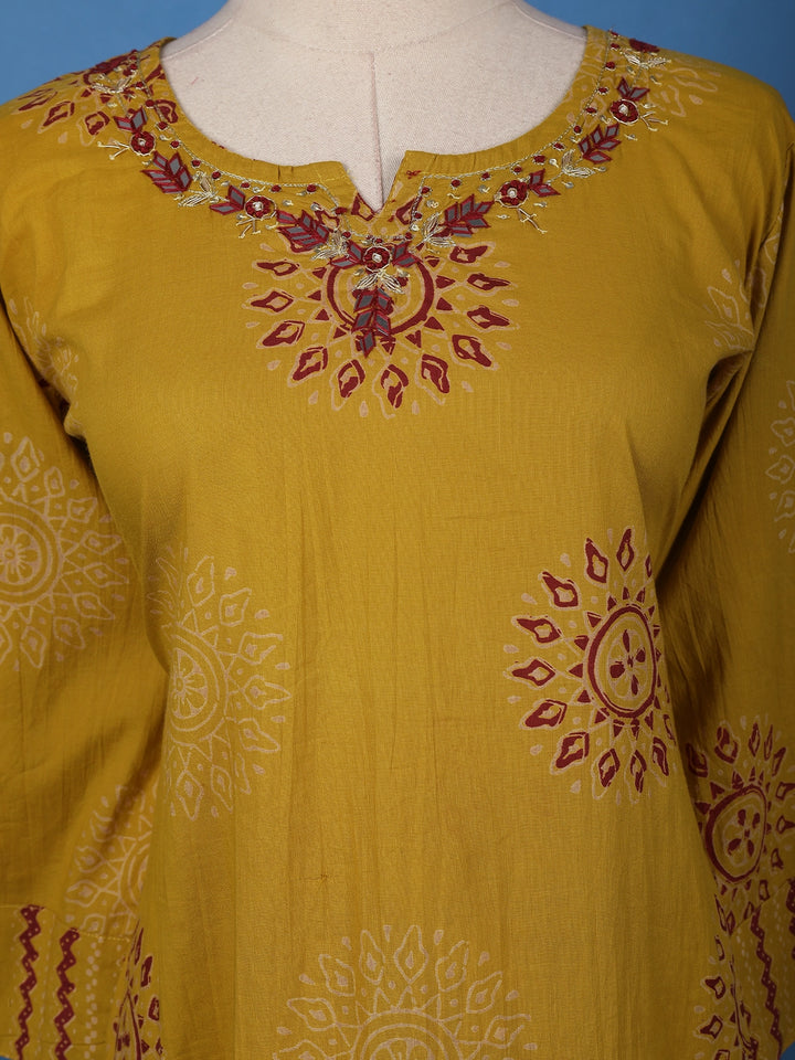 Mustard Yellow Mandala Print Cotton Salwar Suit - Diadem