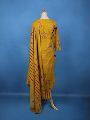Mustard Yellow Mandala Print Cotton Salwar Suit - Diadem