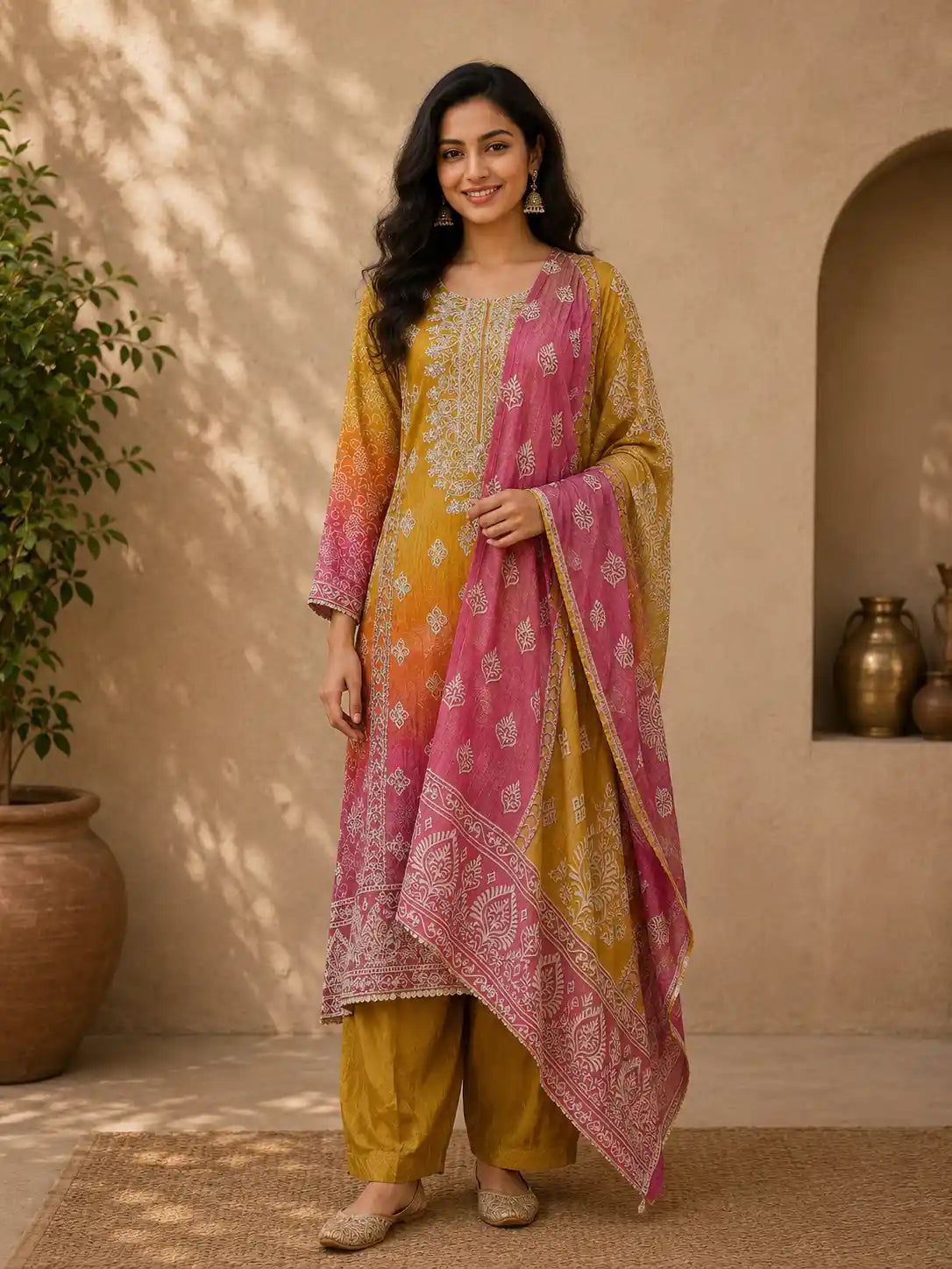 Mustard Yellow Motifs Design Georgette Straight Cut Salwar Suit