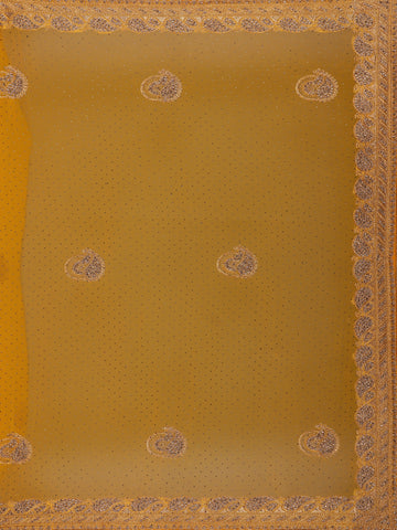 Mustard Yellow Paisley Embroidered Chiffon Saree - Diadem