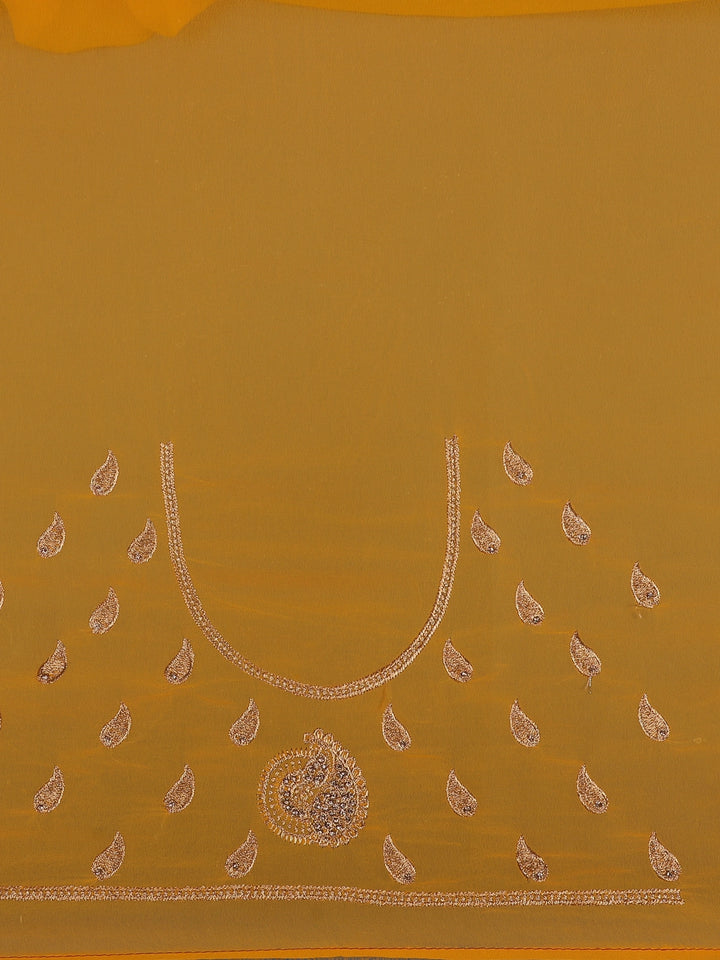 Mustard Yellow Paisley Embroidered Chiffon Saree - Diadem