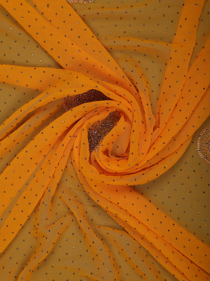 Mustard Yellow Paisley Embroidered Chiffon Saree - Diadem